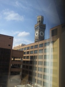 View of Bromo Seltzer Tower from my hotel.
